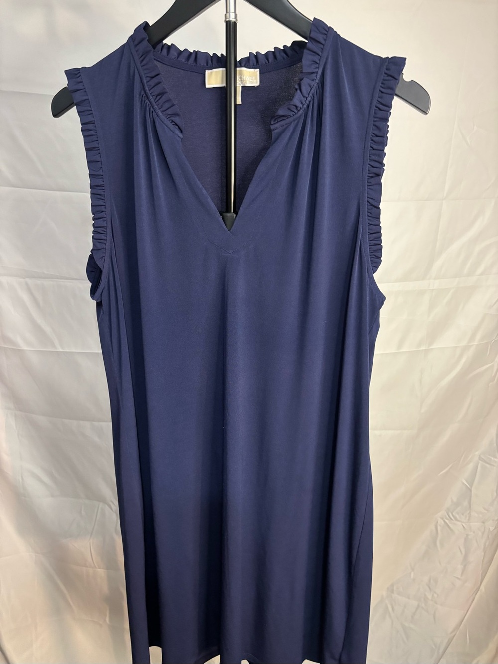 Michael Kors Navy Sleeveless Ruffle V-Neck Dress